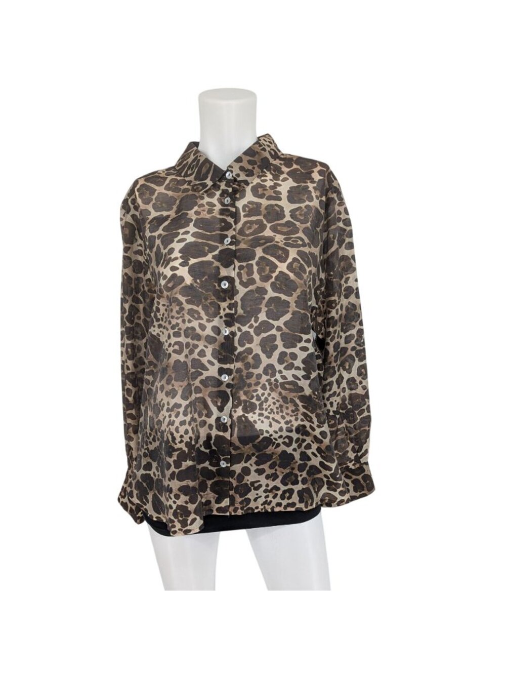 Bailey 44 Leopard Print Semi Sheer Button‎ Up Shirt Y2K Overlay Statement XLarge